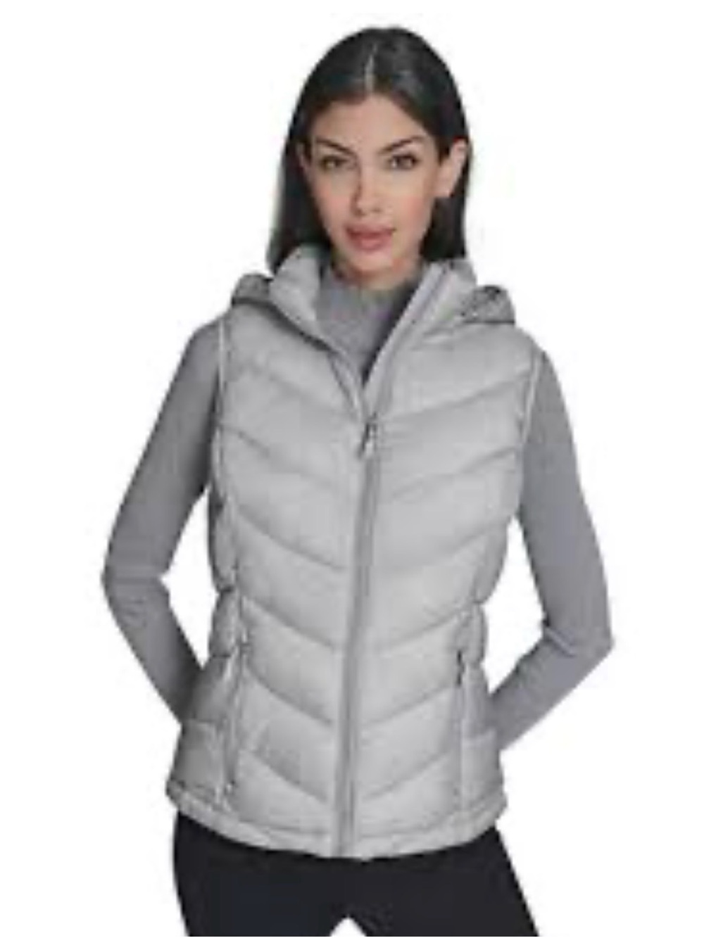 Charter Club Light Gray Quilted Hooded Puffer Vest brand new
